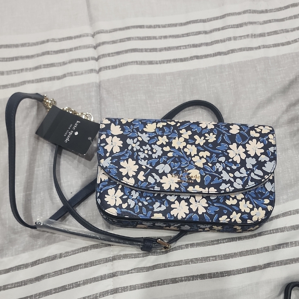 Kate Spade Blue and Cream Floral Crossbody Bag
